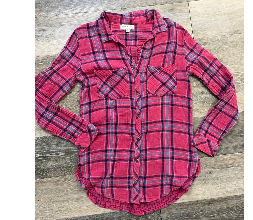 Cloth And Stone Plaid Button Down Shirt Small Boho Western Fall Layering